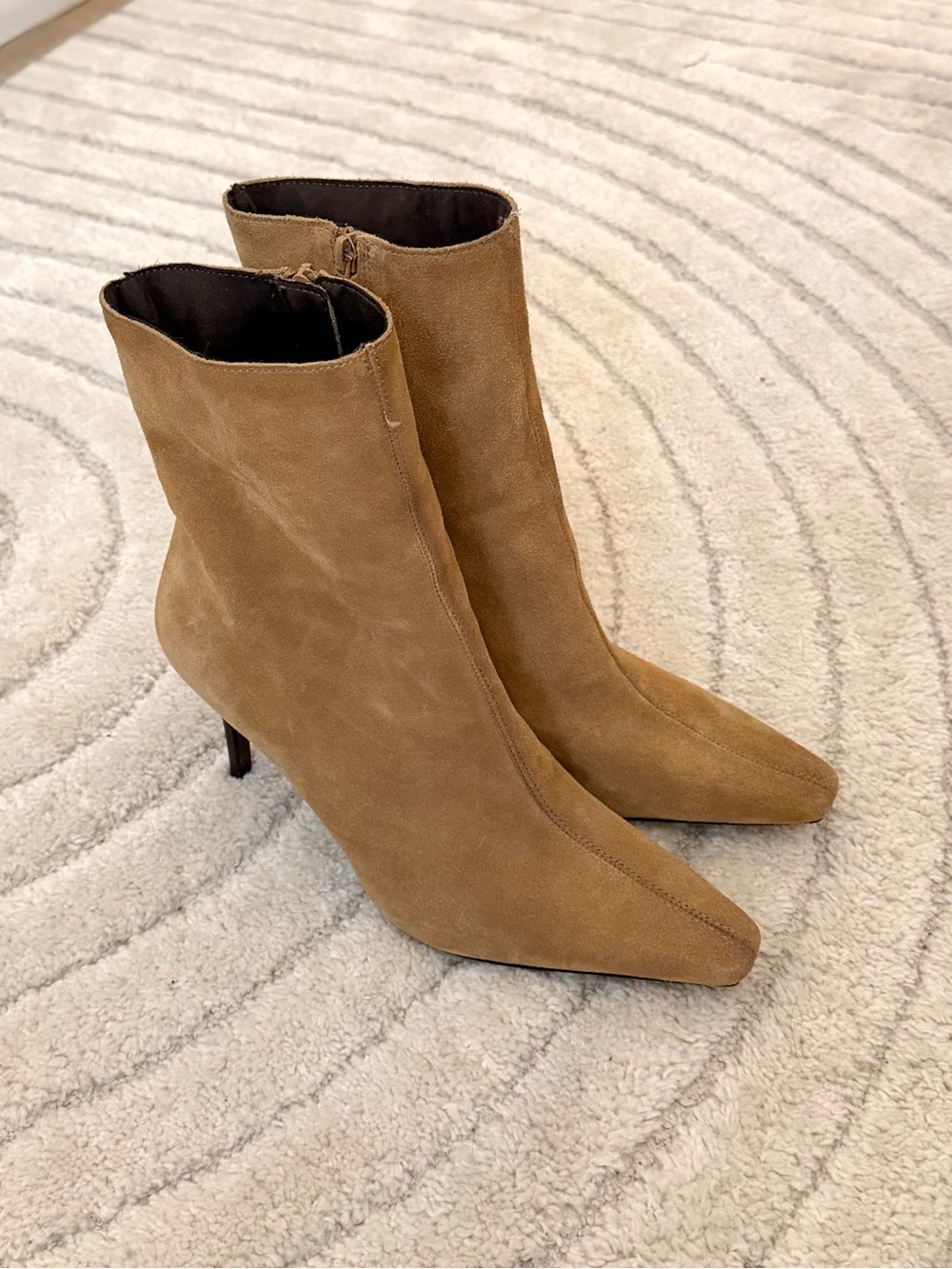 Zara Camel Suede Pointed Ankle Booties